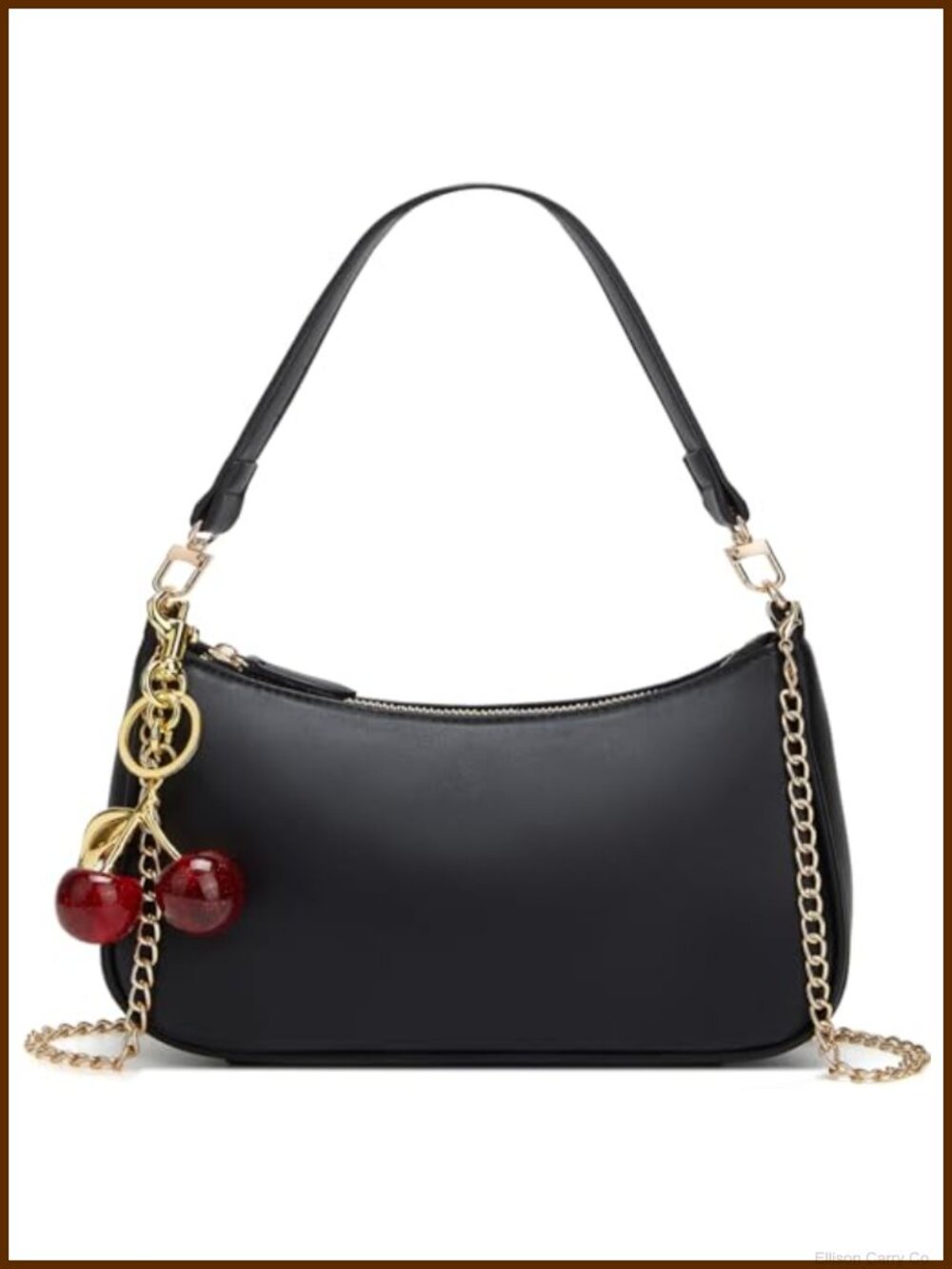 PU Leather Hobo Shoulder Bag Convertible Clutch with Cherry Charm
